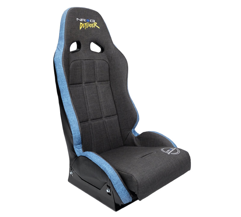 NRG Defender Water Resistant Steel Frame Suspension Seats Black w/ Blue Trim & Defender logo (DF-100GY-S)