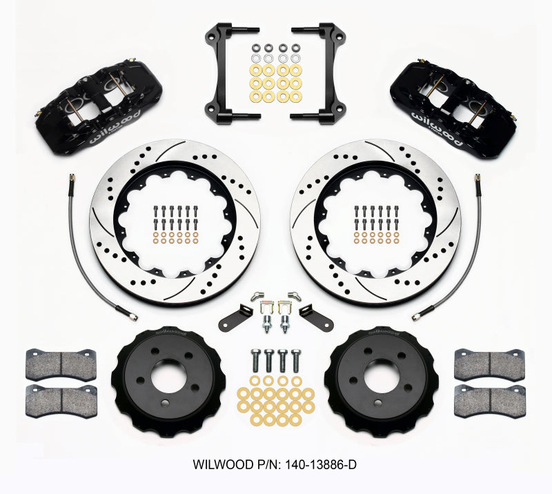 Wilwood 2015-2023 Ford Mustang Aero6 Front Big Brake Kit (14in) - Black / Drilled & Slotted