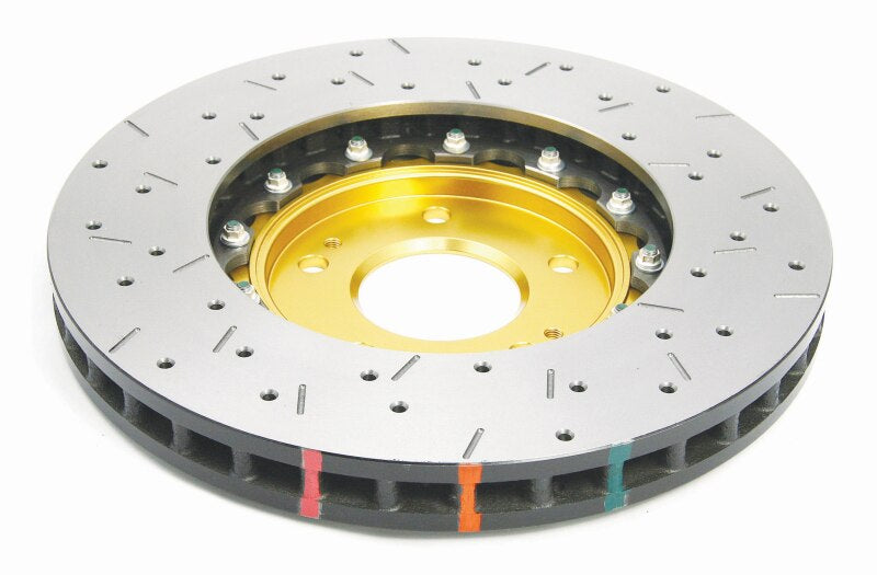 DBA Mitsubishi Lancer Evolution VIII/IX 5000 Series XS Drilled & Slotted 2-Piece Front Brake Rotor, Gold Hat (DBA52218GLDXS)