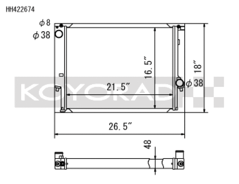 Koyo 1988-1999 BMW 3 Series incl. E36 M3 (6-Cylinder, Manual Transmission) Radiator - part drawing