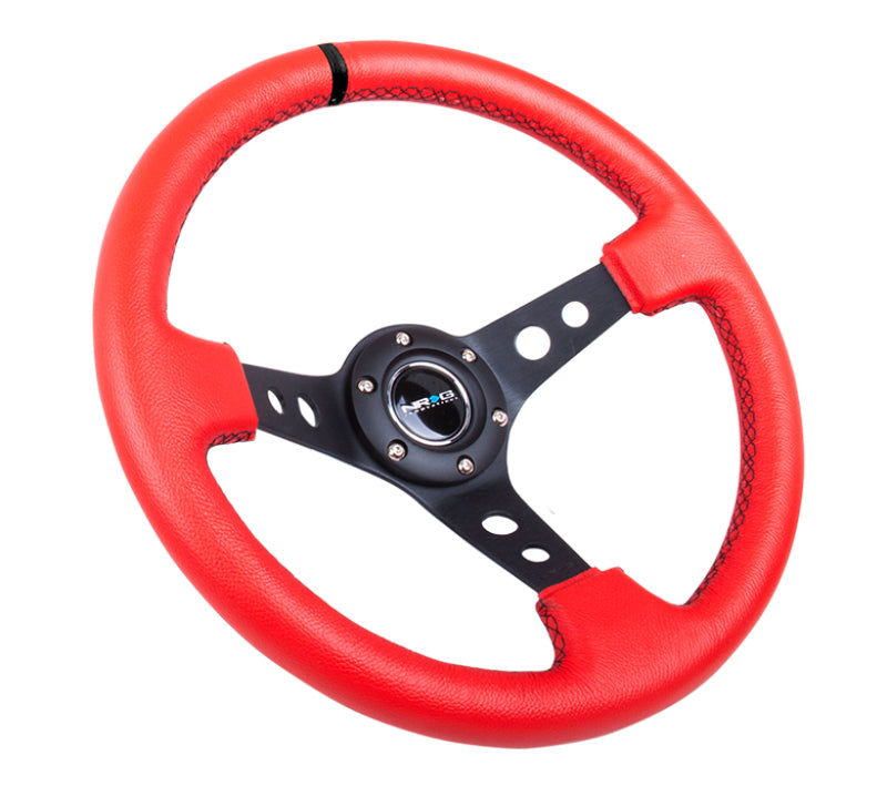NRG Reinforced Steering Wheel (350mm / 3in. Deep) Red Suede w/ Black Circle Cutout Spokes (RST-006S-RR) - photo 2