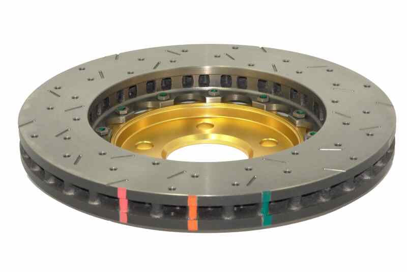 DBA Ford Mustang (S197) 5000 Series XS Drilled & Slotted 2-Piece Front Brake Rotor, Gold Hat (DBA52113GLDXS)