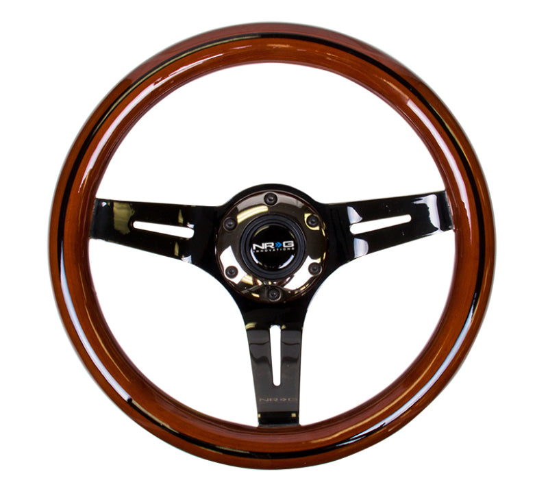 NRG Classic Wood Grain Steering Wheel (310mm) Dark Wood & Black Line Inlay w/ Black Chrome 3-Spoke Ctr. (ST-310BRB-BK)