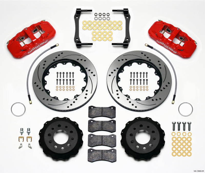 Wilwood 2014-2019 Chevrolet Corvette C7 Aero4 Rear Big Brake Kit (14.25in) - Red / Drilled & Slotted