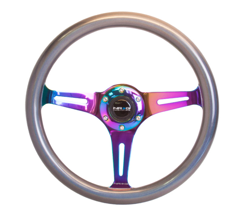 NRG Classic Wood Grain Steering Wheel (350mm) Chameleon/Pearlescent Paint Grip w/ Neochrome 3-Spoke (ST-015MC-CN)