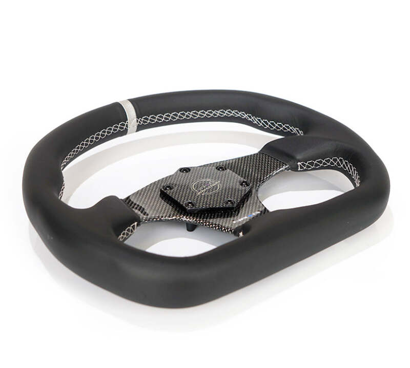 NRG Carbon Fiber Flat Bottom Steering Wheel (320mm) Silver CF Center w/ Silver Stitch/Center Mark (RST-024CF/SL) - photo 3