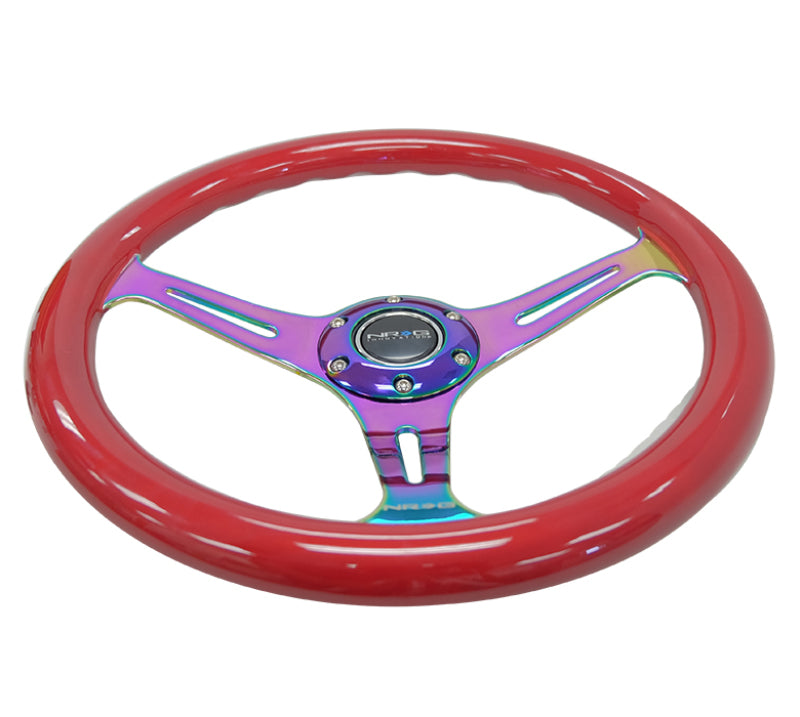 NRG Classic Wood Grain Steering Wheel (350mm) Red Grip w/ Neochrome 3-Spoke Center (ST-015MC-RD) - photo 4