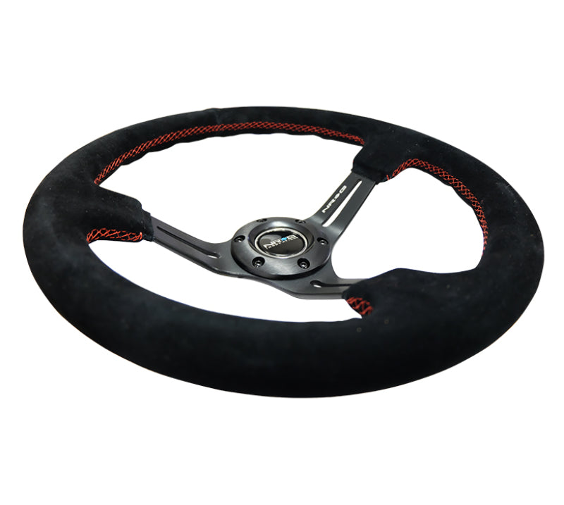 NRG Reinforced Steering Wheel (350mm / 3in. Deep) Black Suede w/ Red Stitching & 5mm Spokes w/ Slits (RST-018S-RS) - photo 3