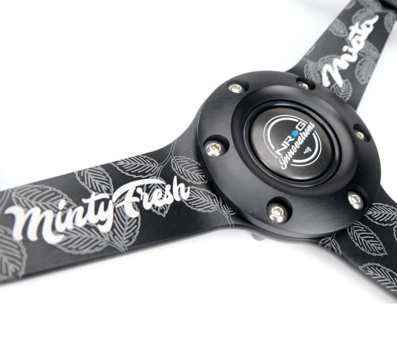 NRG Reinforced Black Perforated Leather Steering Wheel 350mm / 1.5in Deep w/ Goal Digger Black Stitch (RST-037MB-BGD-R) - photo 4