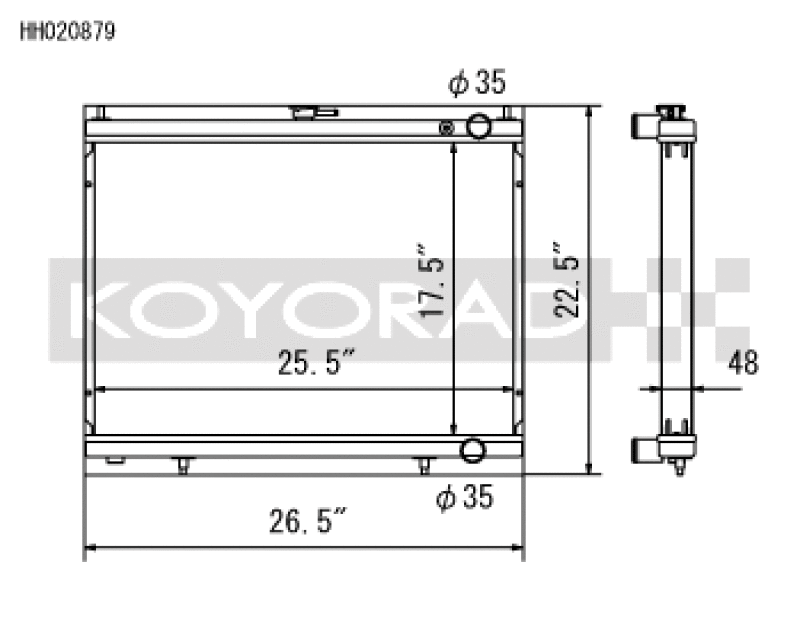 Koyo 1998-2000 Nissan Skyline GT-R (R34) 2.6L Turbo Radiator - part drawing