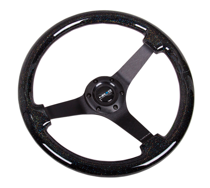 NRG Reinforced Steering Wheel (350mm / 3in Deep) Classic Black Sparkle Wood Grain w/ Black 3-Spoke Center (RST-036BSB-BK) - photo 2