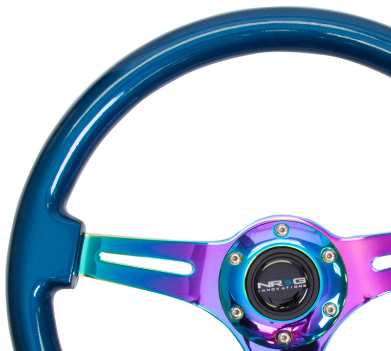 NRG Classic Wood Grain Steering Wheel (350mm) Blue Pearl/Flake Paint w/ Neochrome 3-Spoke Center (ST-015MC-BL) - photo 3