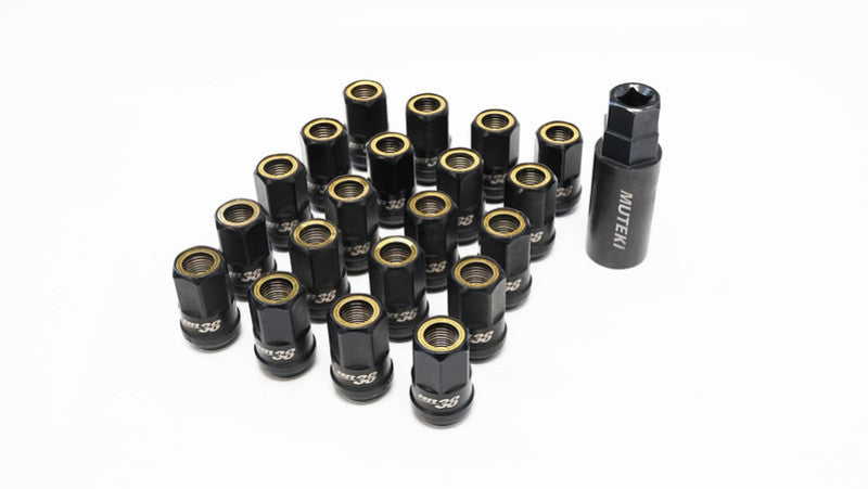 Muteki HR38 Open End Lug Nuts 12x1.50 Titanium Chrome / Yellow Ring (HR3806TY)
