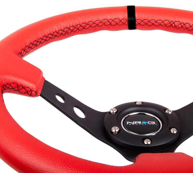 NRG Reinforced Steering Wheel (350mm / 3in. Deep) Red Suede w/ Black Circle Cutout Spokes (RST-006S-RR) - photo 4