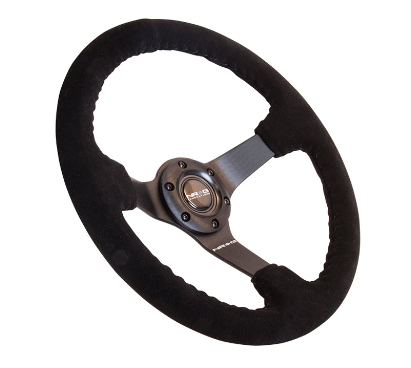 NRG Reinforced Steering Wheel (350mm / 3in. Deep) Black Suede w/ Black BBall Stitch (Odi Bakchis Edition) (RST-036MB-S) - photo 3