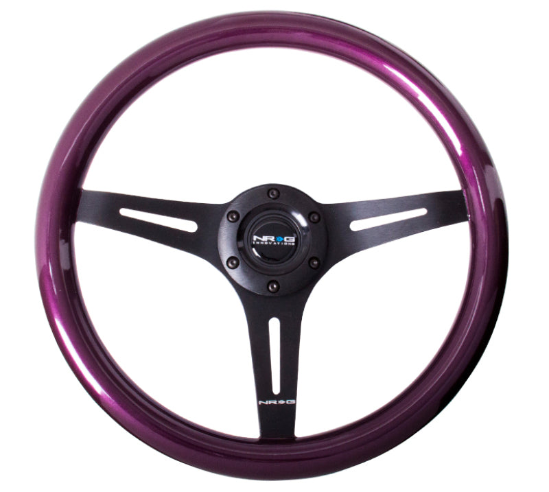 NRG Classic Wood Grain Steering Wheel (350mm) Purple Pearl/Flake Paint w/ Black 3-Spoke Center (ST-015BK-PP)