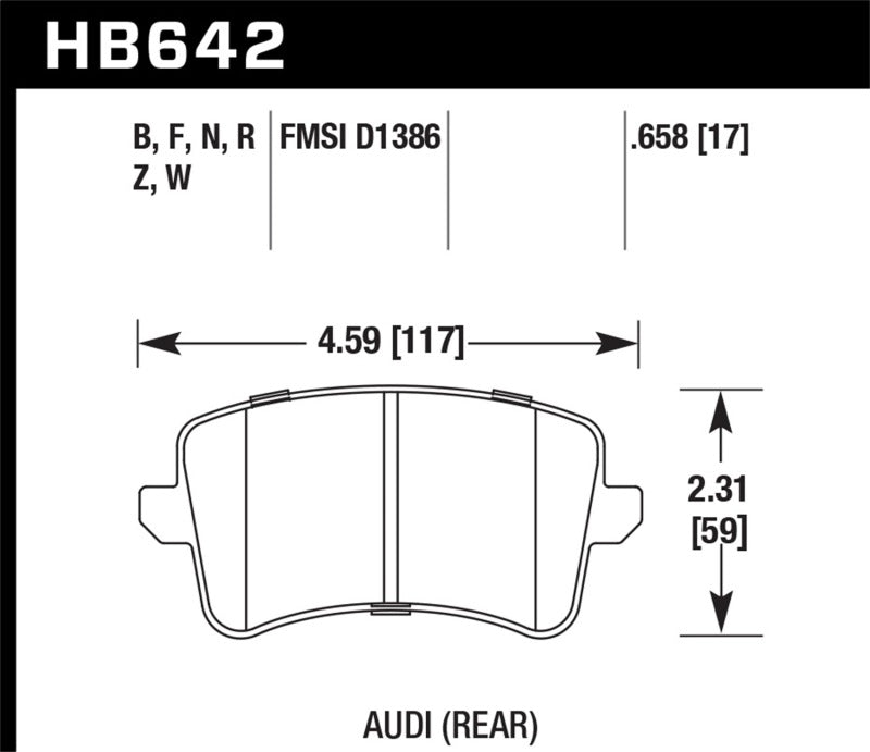 Hawk HPS Rear Brake Pads - 09-10 Audi A4/A4 Quattro/A5 Quattro/Q5/S5 / 10 S4 (HB642F.658) (pad drawing)