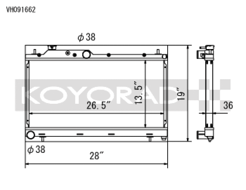 Koyo 2008-2019 Subaru WRX / STI (Manual Transmission, with Filler Neck) Radiator - part drawing