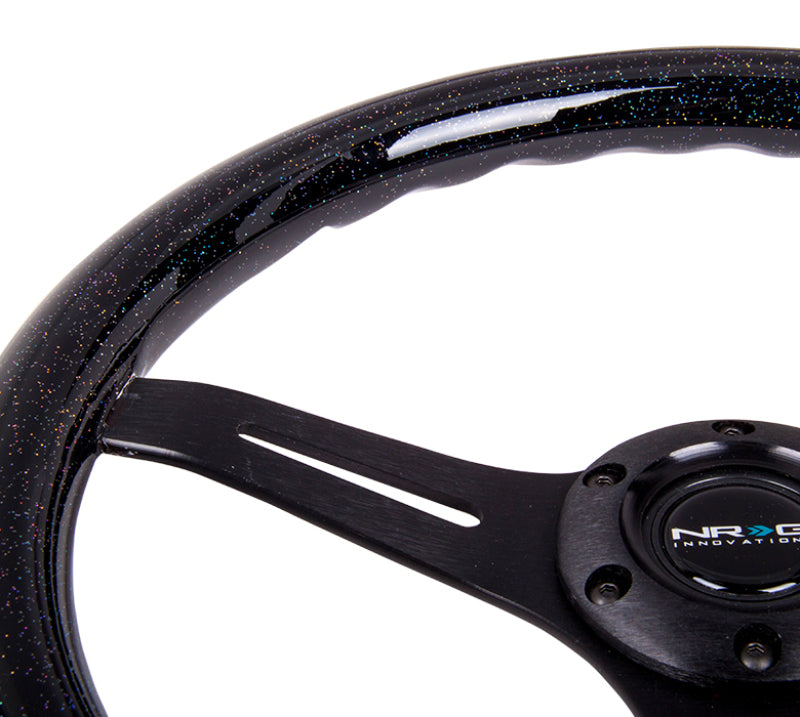 NRG Classic Wood Grain Steering Wheel (350mm) Black Sparkled Grip w/ Black 3-Spoke Center (ST-015BK-BSB) - photo 3