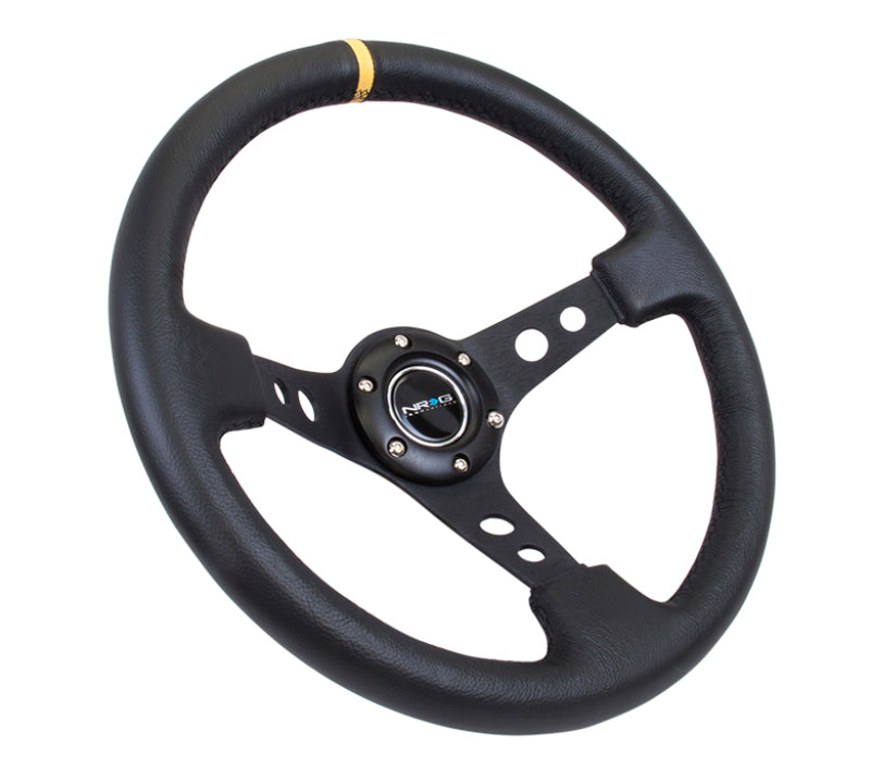 NRG Reinforced Steering Wheel (350mm / 3in. Deep) Black Leather w/ Black Cutout Spoke/Yellow Center Mark (RST-006BK-Y) - photo 2