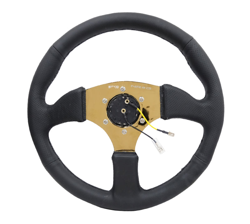 NRG Reinforced Steering Wheel (350mm / 2.5in. Deep) Leather Race Comfort Grip w/ 4mm Gold Spokes (RST-023GD-R) - photo 4