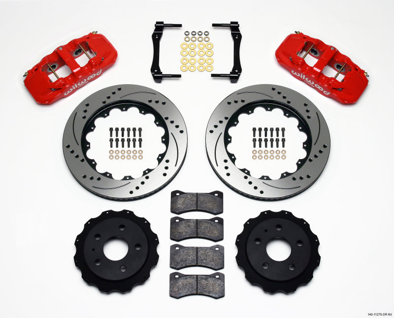 Wilwood 2010-2015 Chevrolet Camaro Aero4 Rear Big Brake Kit (14.25in) - Red / Drilled & Slotted