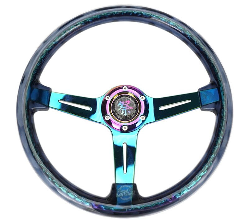 NRG Reinforced Steering Wheel (350mm / 2in. Deep) Matsuri Smoke Clear Acrylic w/ Neochrome Spoke (RST-027MC-SM)
