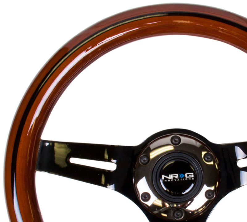 NRG Classic Wood Grain Steering Wheel (310mm) Dark Wood & Black Line Inlay w/ Black Chrome 3-Spoke Ctr. (ST-310BRB-BK) - photo 4