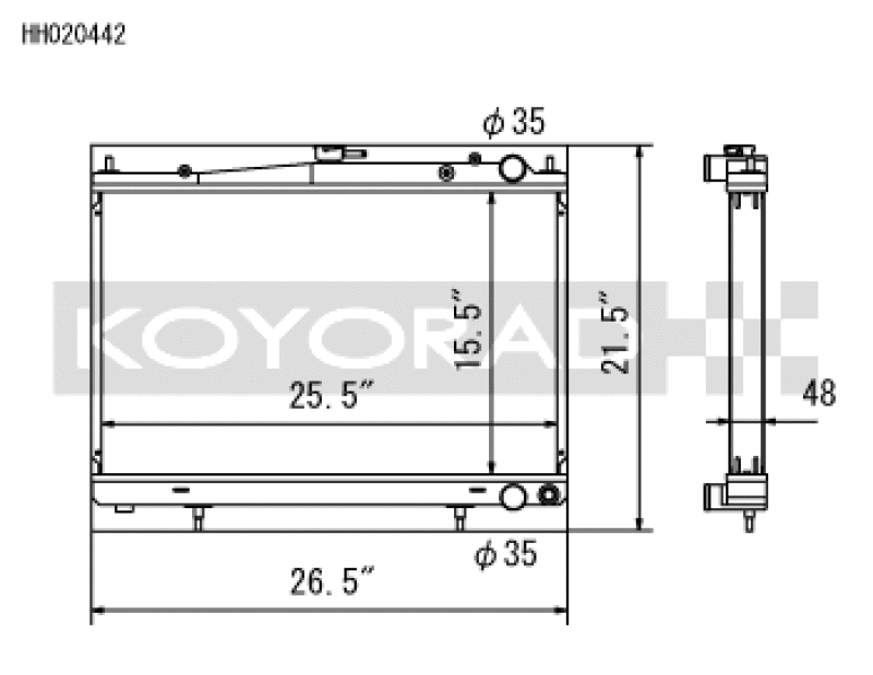 Koyo 1994-1998 Nissan Skyline GT-R / GT-S 2.6L Turbo Radiator - part drawing