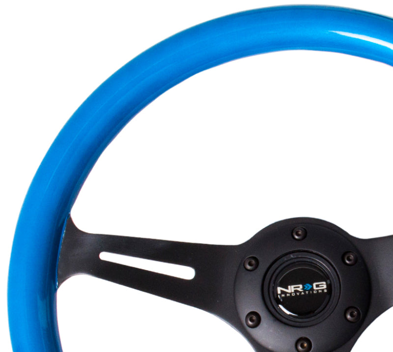 NRG Classic Wood Grain Steering Wheel (350mm) Blue Pearl/Flake Paint w/ Black 3-Spoke Center (ST-015BK-BL) - photo 3
