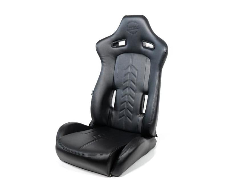 NRG Reclinable Sport Seats (Pair) The Arrow Black Vinyl w/ Pressed NRG logo w/ Black Stitch (RSC-810BK L/R) - photo 3
