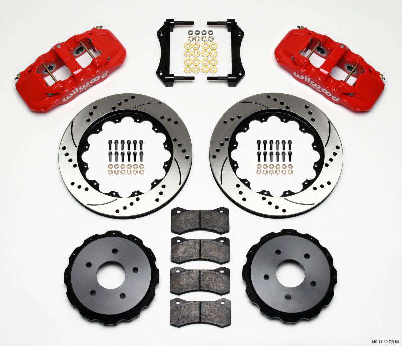 Wilwood 1997-2013 Chevrolet Corvette C5/C6 Aero4 Rear Big Brake Kit (14in) - Red / Drilled & Slotted