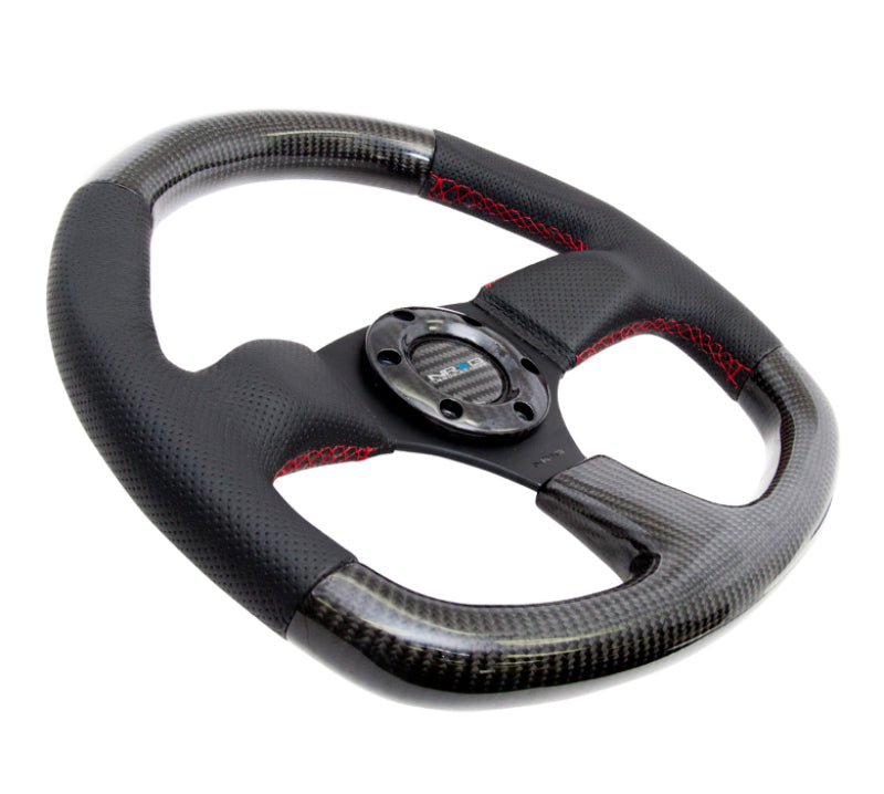NRG Carbon Fiber Steering Wheel (320mm) Flat Bottom & Leather Trim w/ Red Stitching (ST-009CFRS) - photo 5