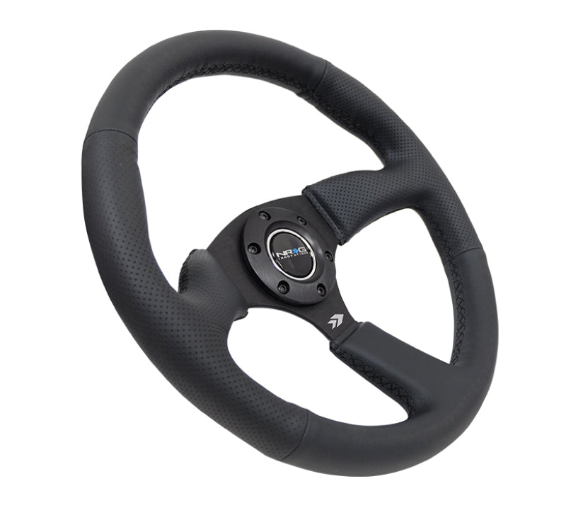 NRG Reinforced Steering Wheel (350mm / 2.5in. Deep) Black Leather Comfort Grip w/ 5mm Matte Black Spokes (RST-023MB-R) - photo 2