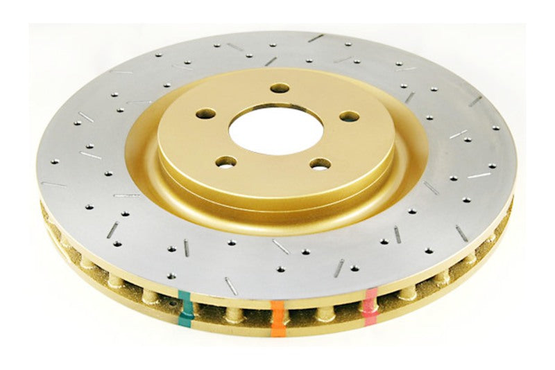 DBA Ford Mustang (S197) 4000 Series XS Drilled & Slotted Front Brake Rotor, Gold Hat (DBA42124XS)