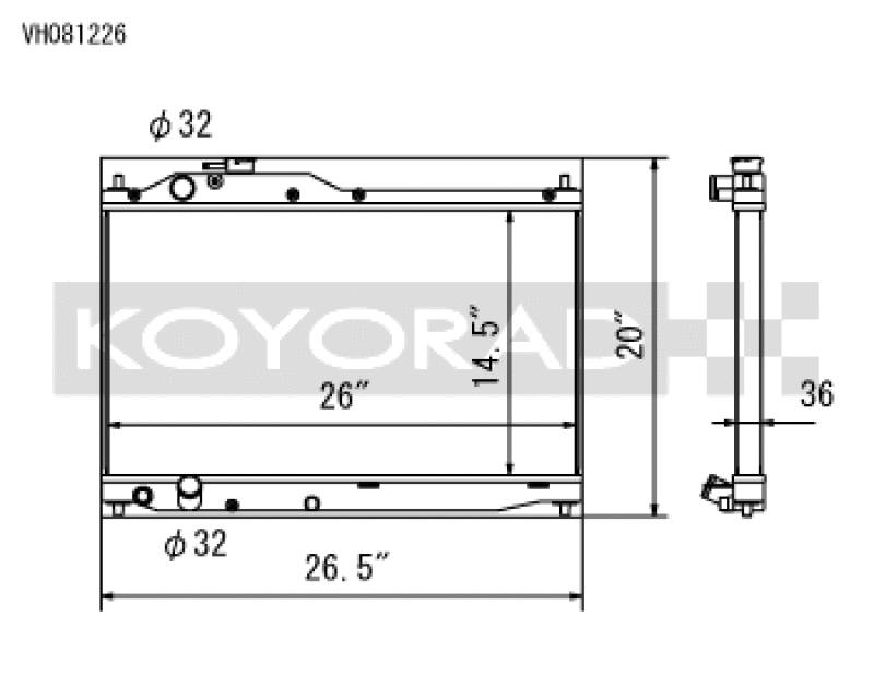 Koyo 2000-2009 Honda S2000 2.0L / 2.2L (Manual Transmission) Radiator - part drawing