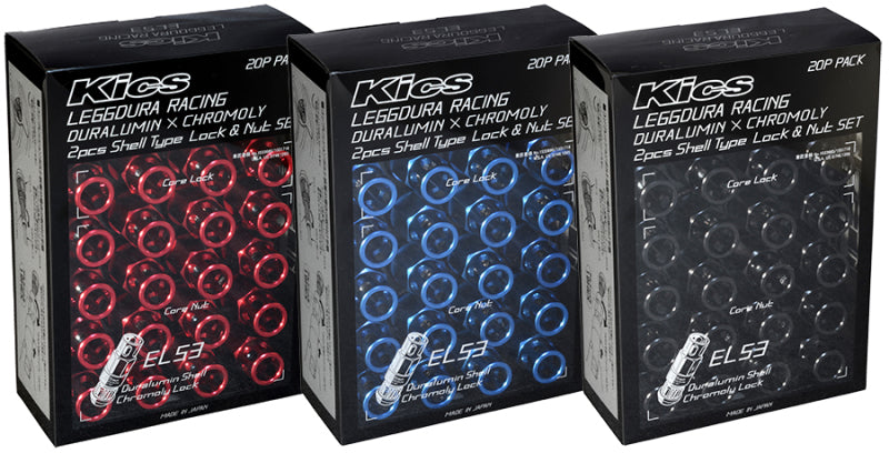 Project Kics Leggdura Racing 53mm EL53 Shell Type Lug Nut 16 Pcs + 4 Locks 12x1.50 Blue (WEL5311U)