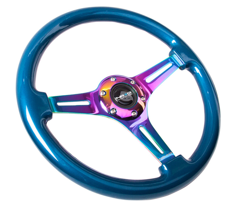 NRG Classic Wood Grain Steering Wheel (350mm) Blue Pearl/Flake Paint w/ Neochrome 3-Spoke Center (ST-015MC-BL) - photo 2