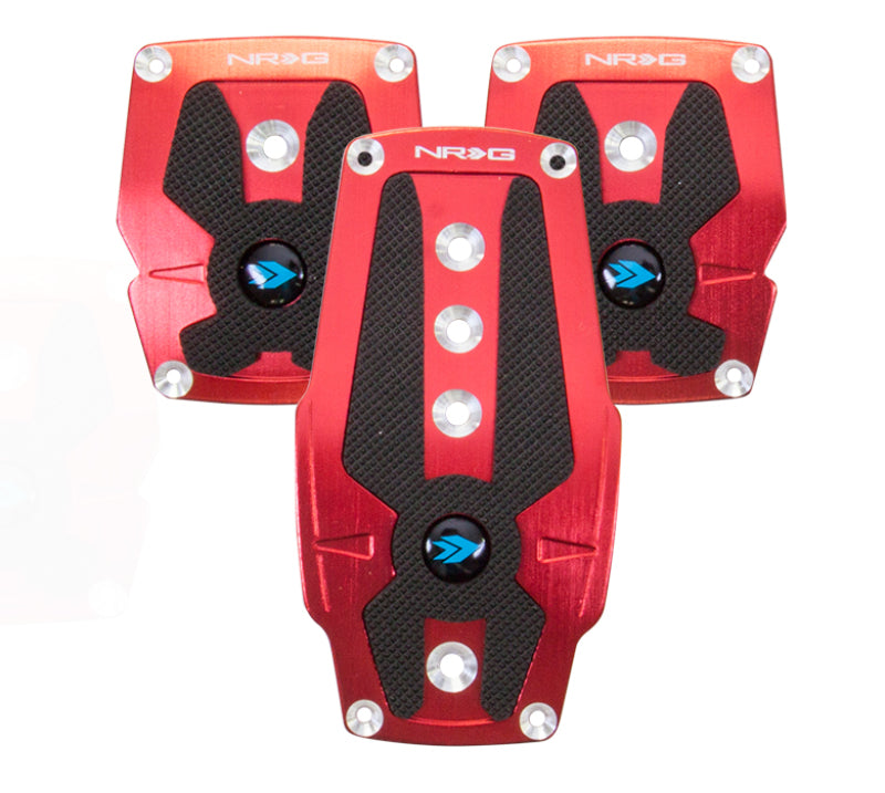 NRG Brushed Aluminum Sport Pedal M/T - Red w/ Black Rubber Inserts