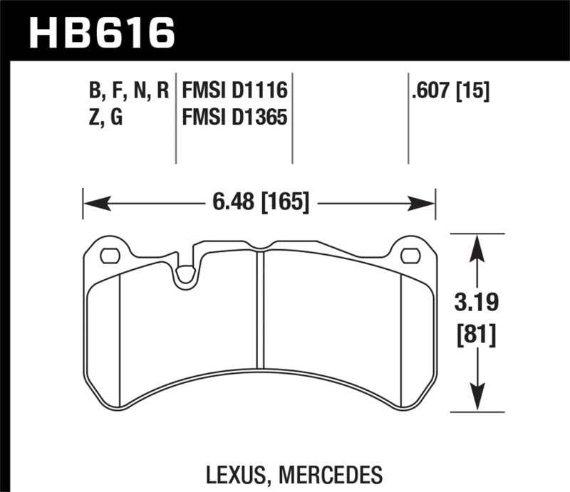 Hawk HPS 5.0 Front Brake Pads - 13-14 Ford Mustang GT500 (HB616B.607) (pad drawing)