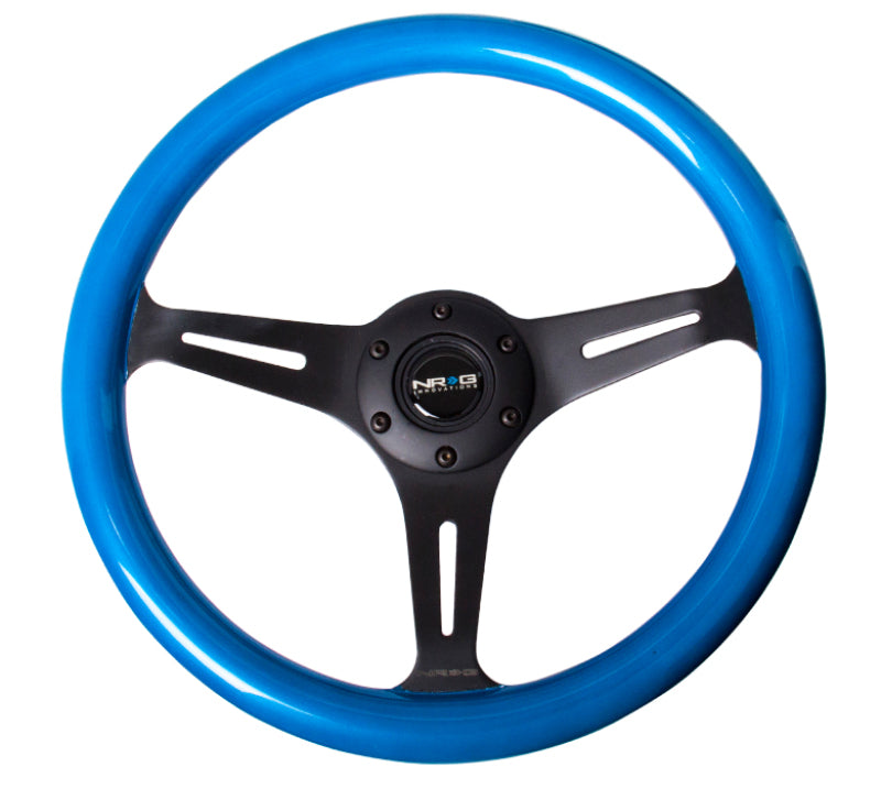 NRG Classic Wood Grain Steering Wheel (350mm) Blue Pearl/Flake Paint w/ Black 3-Spoke Center (ST-015BK-BL)