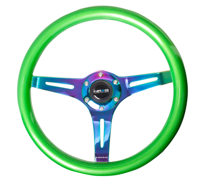 NRG Classic Wood Grain Steering Wheel (350mm) Green Pearl/Flake Paint w/ Neochrome 3-Spoke Center (ST-015MC-GN)