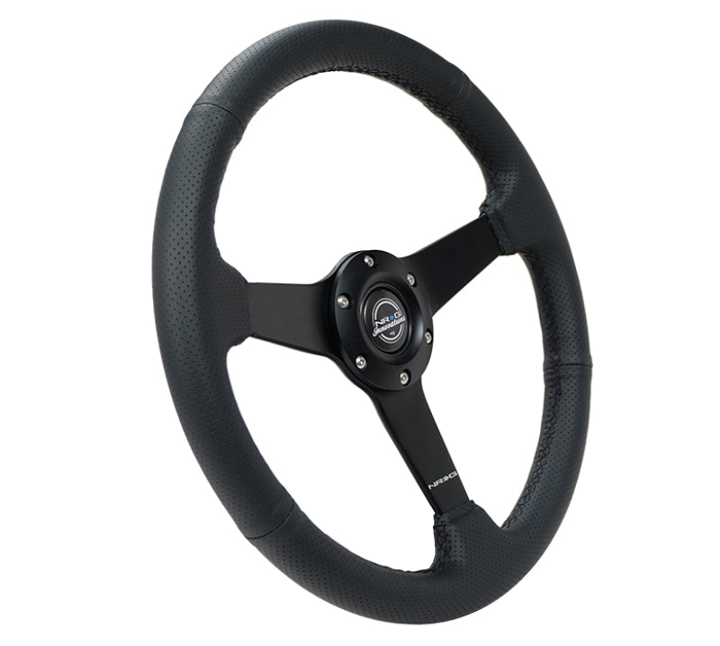 NRG Sport Steering Wheel (350mm / 1.5in Deep) Black Leather Black Stitch w/ Matte Black Solid Spokes (RST-037MB-PR) - photo 2