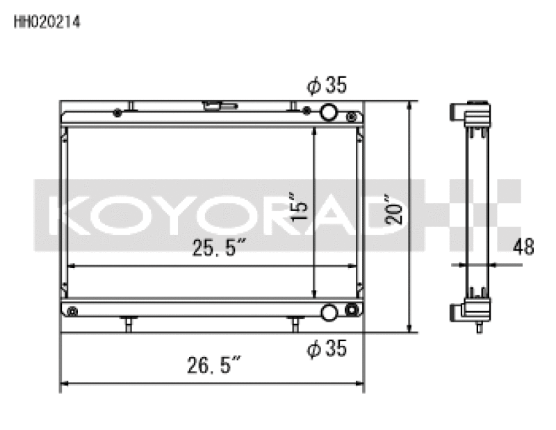 Koyo 1989-1993 Nissan Skyline GT-R / GT-S 2.6L Turbo Radiator - part drawing