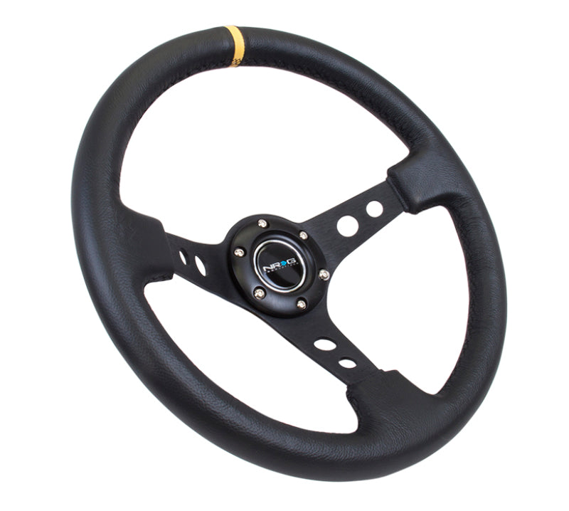 NRG Reinforced Steering Wheel (350mm / 3in. Deep) Black Leather w/ Black Cutout Spoke/Yellow Center Mark (RST-006BK-Y) - photo 5