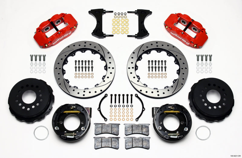 Wilwood 2005-2014 Ford Mustang Forged Narrow Superlite 4R Rear Big Brake Kit with Parking Brake (12.88in) - Red / Drilled & Slotted