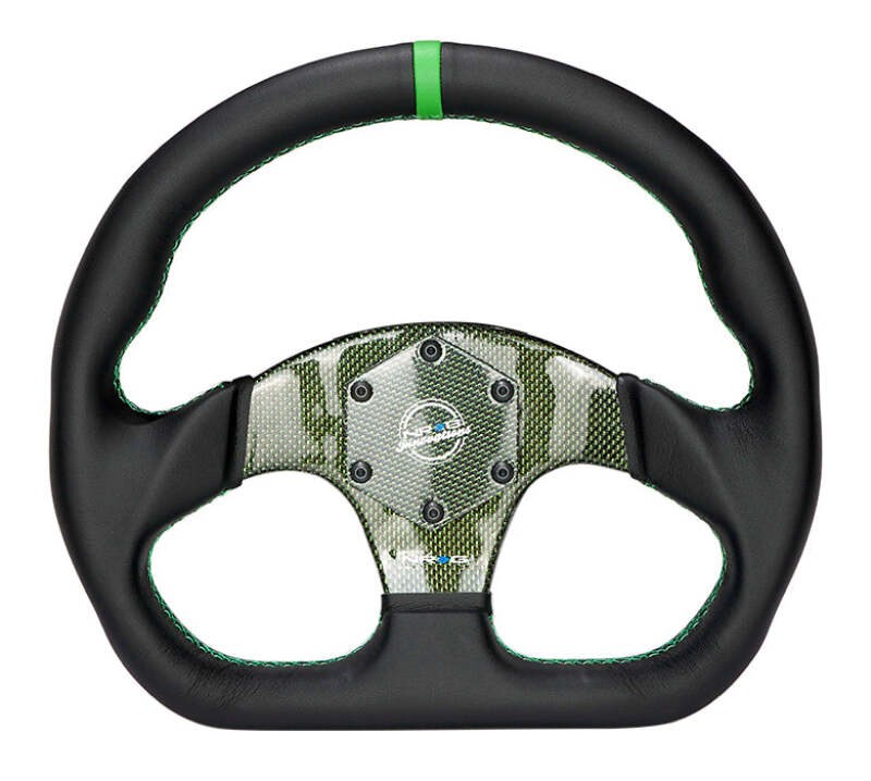 NRG Carbon Fiber Flat Bottom Steering Wheel (320mm) Green CF Center w/ Green Stitch/Center Mark (RST-024CF/GN) - photo 2