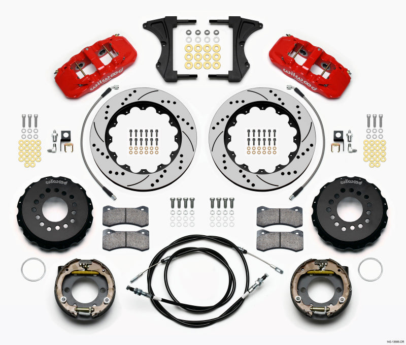 Wilwood 2005-2014 Ford Mustang Aero4 Rear Big Brake Kit (14in) for BMR Suspension - Red / Drilled & Slotted
