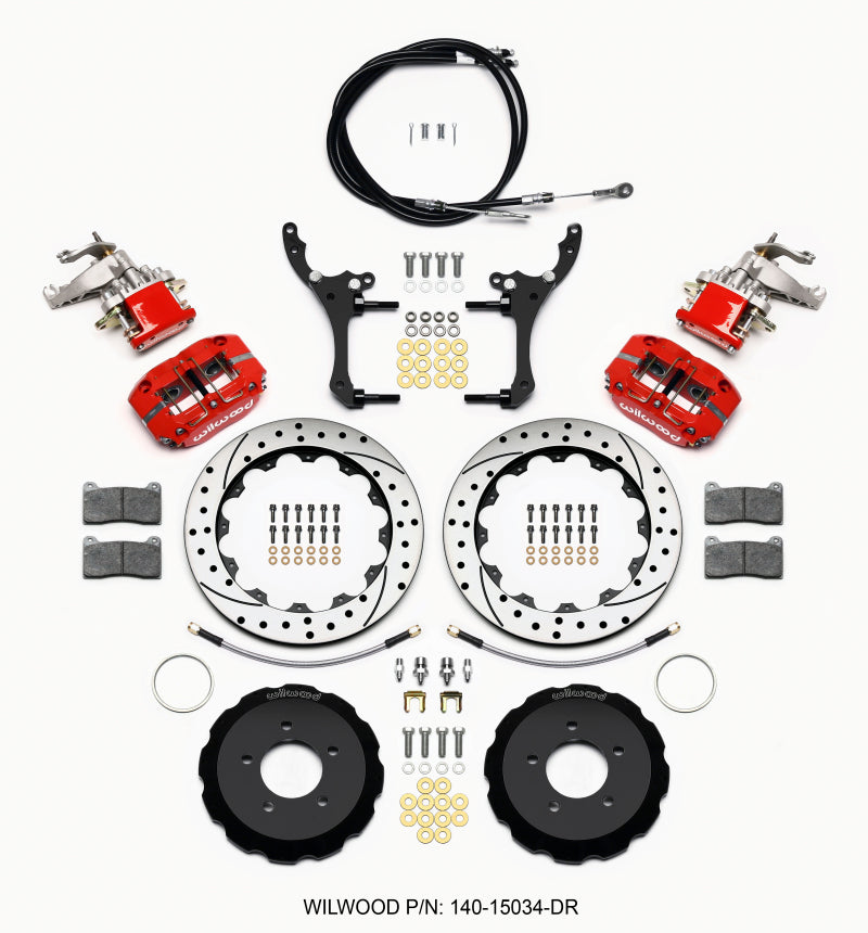 Wilwood 2006-2015 Mazda MX-5 Miata NC Narrow Dynapro Radial4/MC4 Rear Big Brake Kit with Parking Brake (12.88in) - Red / Drilled & Slotted