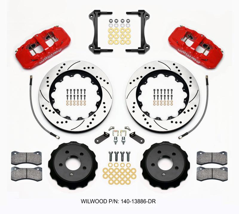 Wilwood 2015-2023 Ford Mustang Aero6 Front Big Brake Kit (14in) - Red / Drilled & Slotted